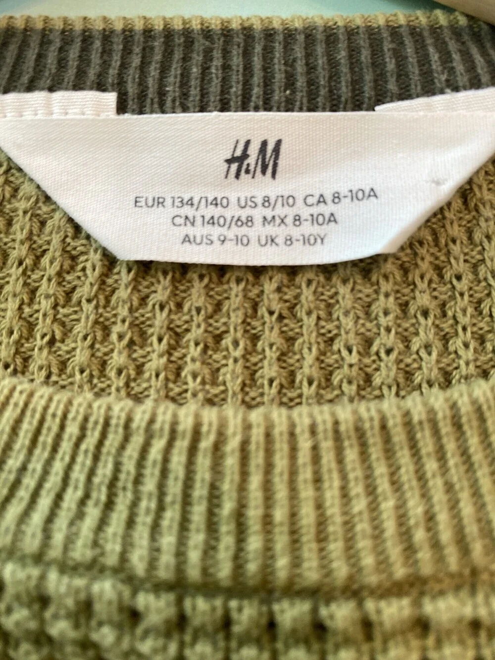 H&M Kids Olive Green Textured Waffle Knit Sweater Size 8-10Y